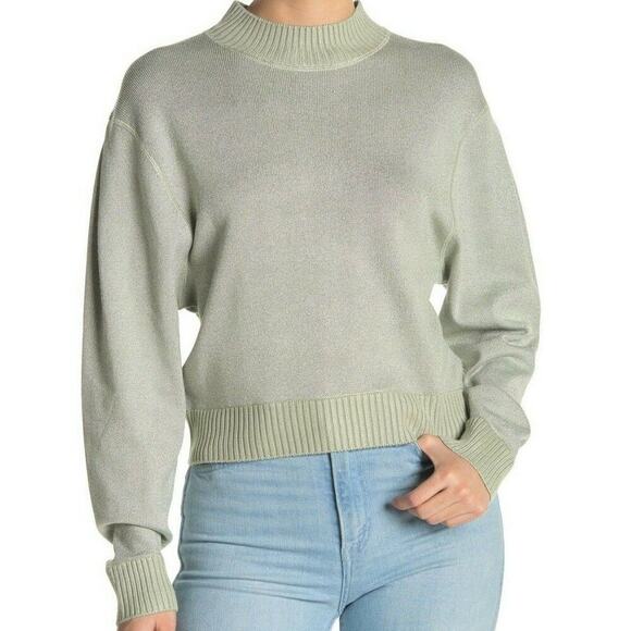 Free People Womens Starry Night Pullover Sweater Green Metallic Mock Neck XL New - Picture 1 of 6